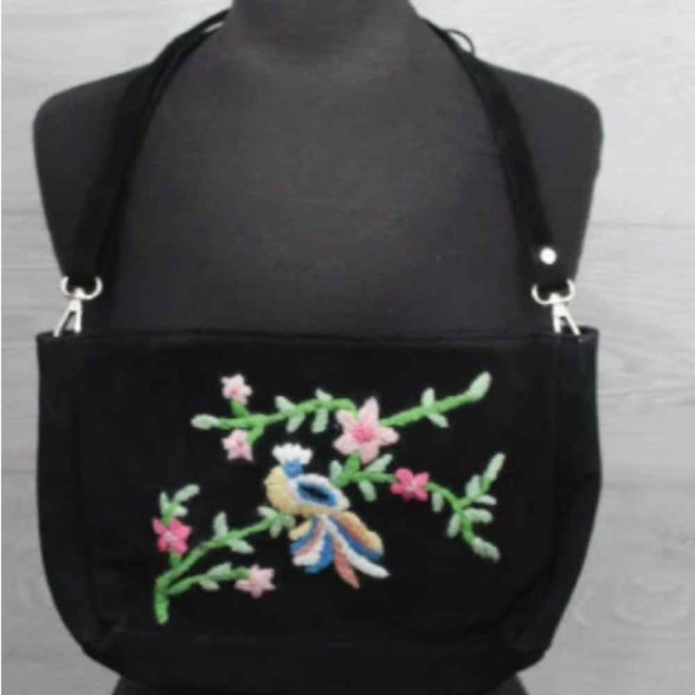Anthropologie Raj LA Embroidered  Navy Blue Suede Crossbody Bag New.